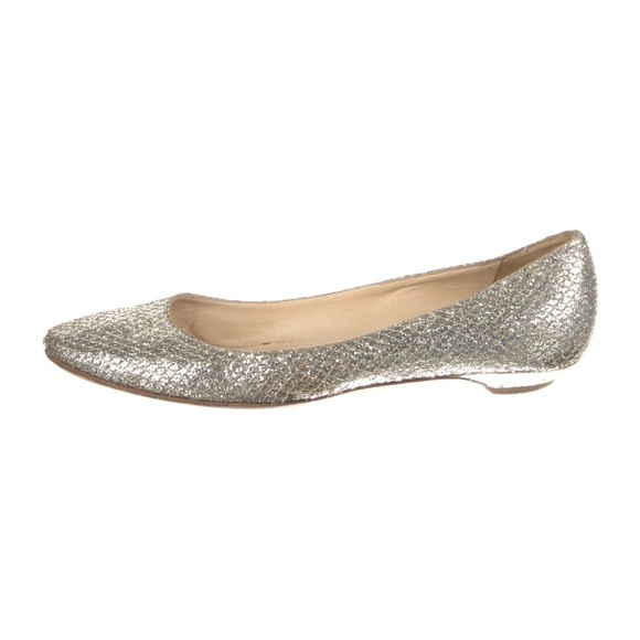 JIMMY CHOO Leather Sparkle Glitter Ballet Flat | EU 37.5 | - Picture 2 of 11